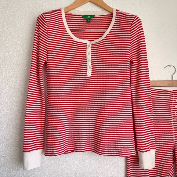 dip Soft Waffle Henley Stripe Pajama Joggers Set Red White Candy Stripe Size L - Picture 15 of 15